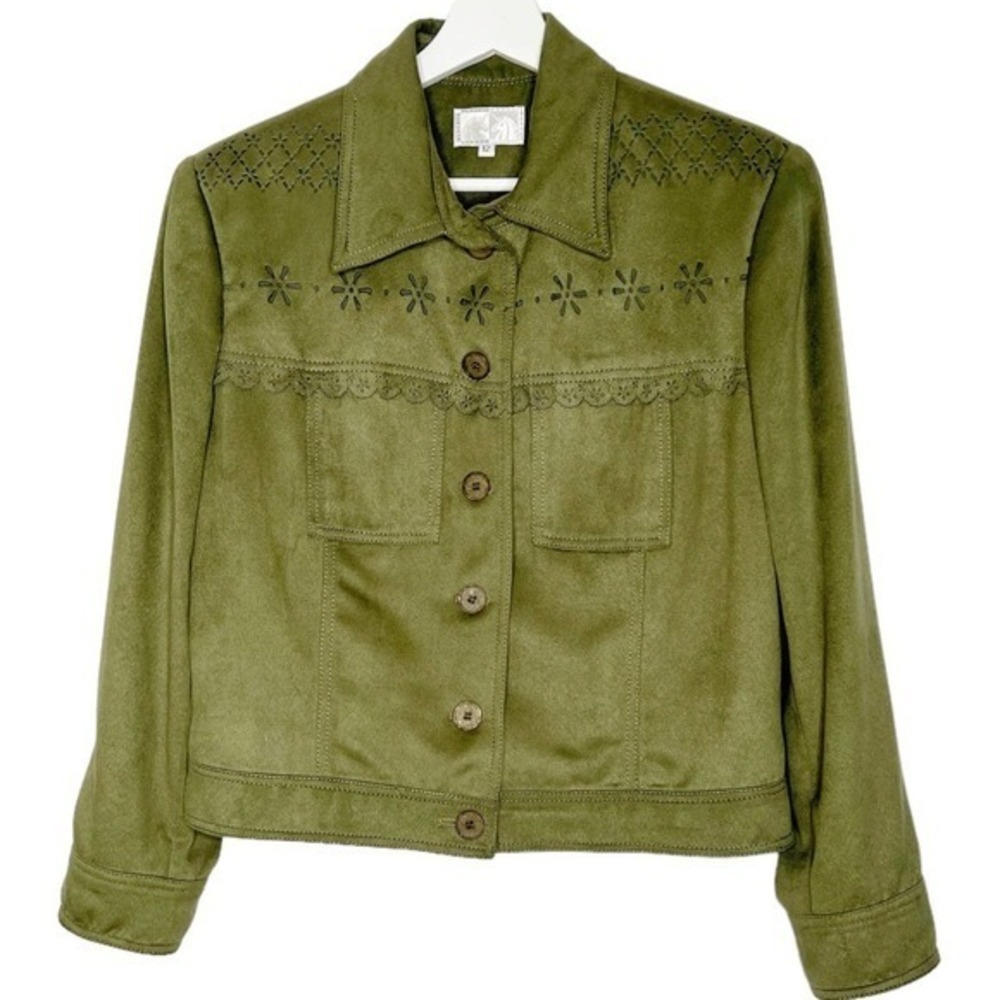 Alberto Makali Vintage Laser Cutout Suede Feel  Lined Jacket‎ Size 12